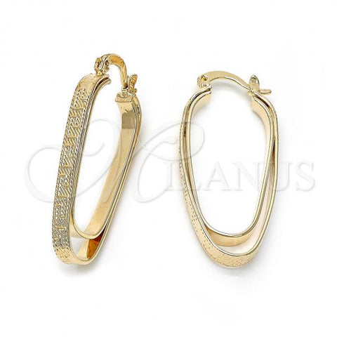 Oro Laminado Medium Hoop, Gold Filled Style Greek Key Design, Diamond Cutting Finish, Golden Finish, 5.153.044