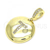 Oro Laminado Fancy Pendant, Gold Filled Style Initials Design, with White Cubic Zirconia, Polished, Golden Finish, 05.341.0014