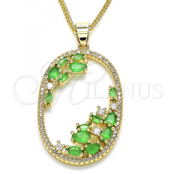 Oro Laminado Pendant Necklace, Gold Filled Style Teardrop Design, with Green Cubic Zirconia and White Crystal, Polished, Golden Finish, 04.156.0184.20