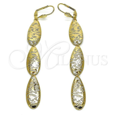 Oro Laminado Long Earring, Gold Filled Style Leaf Design, Polished, Golden Finish, 5.096.001.1