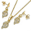 Oro Laminado Earring and Pendant Adult Set, Gold Filled Style with White Crystal, Polished, Golden Finish, 10.63.0581