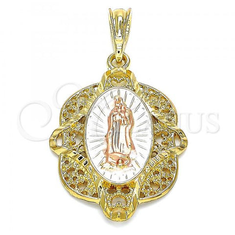 Oro Laminado Religious Pendant, Gold Filled Style Guadalupe Design, Polished, Tricolor, 05.380.0046.1