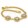 Gold Tone Fancy Bracelet, Flower and Rattle Charm Design, with White Crystal, Polished, Golden Finish, 03.270.0001.07.GT