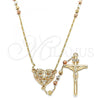 Oro Laminado Thin Rosary, Gold Filled Style Guadalupe and Crucifix Design, Diamond Cutting Finish, Tricolor, 09.380.0013.26