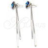 Rhodium Plated Long Earring, Heart Design, with Bermuda Blue and Crystal Swarovski Crystals, Polished, Rhodium Finish, 02.239.0023.1