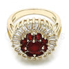 Oro Laminado Multi Stone Ring, Gold Filled Style Flower Design, with Ruby and White Cubic Zirconia, Polished, Golden Finish, 01.210.0104.1.08 (Size 8)
