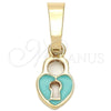 Oro Laminado Fancy Pendant, Gold Filled Style Heart Design, Acqua Enamel Finish, Golden Finish, 05.163.0077.3