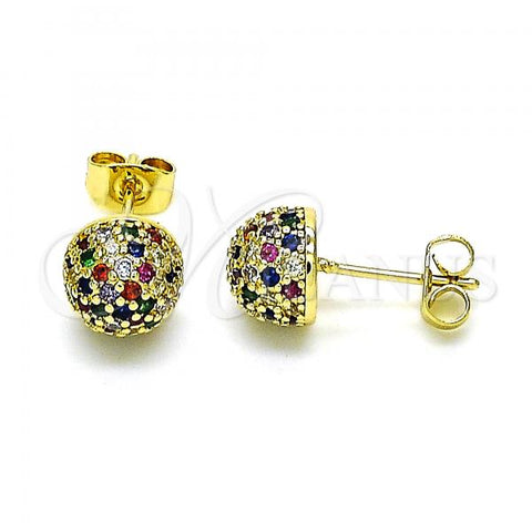 Oro Laminado Stud Earring, Gold Filled Style with Multicolor Micro Pave, Polished, Golden Finish, 02.344.0108.1