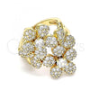 Oro Laminado Multi Stone Ring, Gold Filled Style Flower Design, with White Micro Pave and White Cubic Zirconia, Polished, Golden Finish, 01.266.0044.07