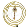 Oro Laminado Pendant Necklace, Gold Filled Style key Design, with Garnet Micro Pave, Polished, Golden Finish, 04.344.0007.1.20