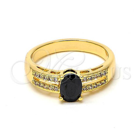 Oro Laminado Multi Stone Ring, Gold Filled Style with Black and White Cubic Zirconia, Polished, Golden Finish, 01.194.0002.1.09 (Size 9)