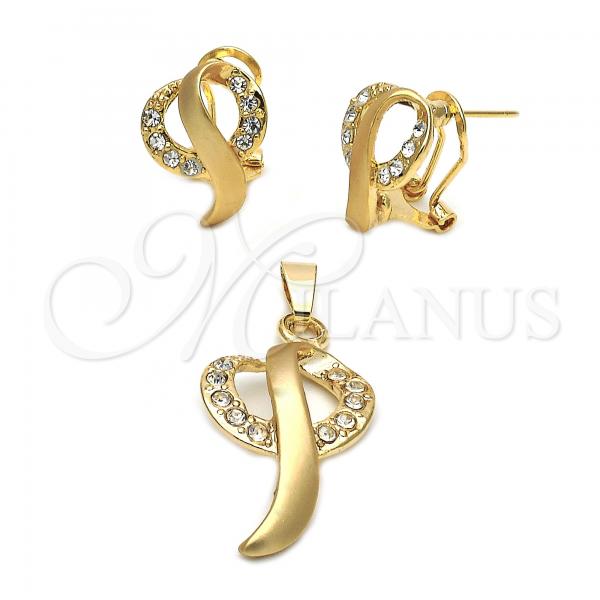 Oro Laminado Earring and Pendant Adult Set, Gold Filled Style with  Crystal, Golden Finish, 5.041.008