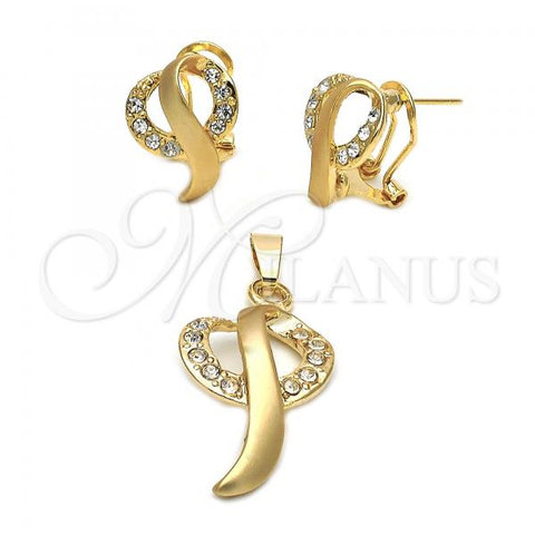 Oro Laminado Earring and Pendant Adult Set, Gold Filled Style with  Crystal, Golden Finish, 5.041.008