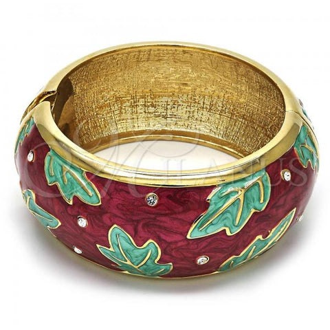 Oro Laminado Individual Bangle, Gold Filled Style Leaf Design, with White Crystal, Multicolor Enamel Finish, Golden Finish, 07.246.0013.04 (30 MM Thickness, Size 5 - 2.50 Diameter)