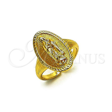 Oro Laminado Elegant Ring, Gold Filled Style Guadalupe Design, Diamond Cutting Finish, Golden Finish, 01.310.0038