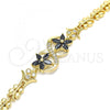 Oro Laminado Fancy Bracelet, Gold Filled Style Flower and Butterfly Design, with Black and White Cubic Zirconia, Polished, Golden Finish, 03.210.0118.08