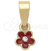 Oro Laminado Fancy Pendant, Gold Filled Style Flower Design, with White Crystal, Red Enamel Finish, Golden Finish, 05.163.0070.3