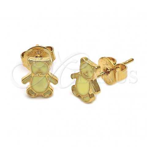 Oro Laminado Stud Earring, Gold Filled Style Teddy Bear Design, Yellow Enamel Finish, Golden Finish, 02.64.0403 *PROMO*
