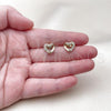 Oro Laminado Stud Earring, Gold Filled Style Heart Design, with White Micro Pave, Polished, Golden Finish, 02.213.0786