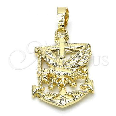 Oro Laminado Fancy Pendant, Gold Filled Style Anchor and Eagle Design, Polished, Golden Finish, 05.213.0021