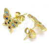 Oro Laminado Stud Earring, Gold Filled Style Butterfly Design, with Multicolor Micro Pave, Polished, Golden Finish, 02.210.0423.1