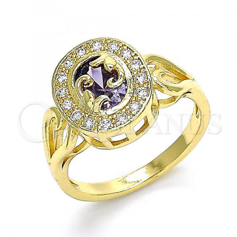 Oro Laminado Multi Stone Ring, Gold Filled Style with Amethyst and White Cubic Zirconia, Polished, Golden Finish, 01.210.0120.09
