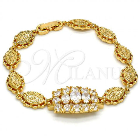 Oro Laminado Fancy Bracelet, Gold Filled Style with White Cubic Zirconia, Polished, Golden Finish, 03.221.0018.07