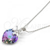 Rhodium Plated Pendant Necklace, Heart and Flower Design, with Paradise Shine Swarovski Crystals and White Cubic Zirconia, Polished, Rhodium Finish, 04.239.0019.2.16