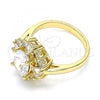Oro Laminado Multi Stone Ring, Gold Filled Style Teardrop Design, with White Cubic Zirconia, Polished, Golden Finish, 01.210.0124.2.09
