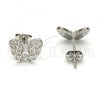 Sterling Silver Stud Earring, Butterfly Design, with White Cubic Zirconia and White Micro Pave, Polished, Rhodium Finish, 02.285.0034