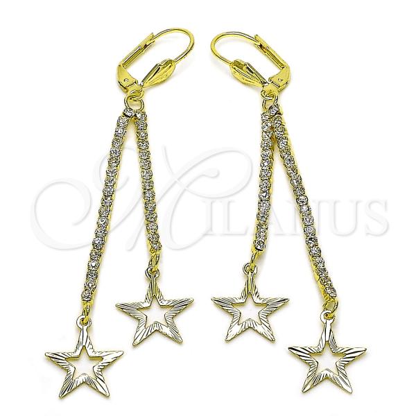 Oro Laminado Long Earring, Gold Filled Style Star Design, with White Cubic Zirconia, Golden Finish, 5.085.003