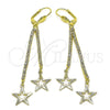 Oro Laminado Long Earring, Gold Filled Style Star Design, with White Cubic Zirconia, Golden Finish, 5.085.003