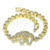 Oro Laminado Basic Bracelet, Gold Filled Style Elephant and Heart Design, with White Cubic Zirconia, Polished, Golden Finish, 03.283.0040.07