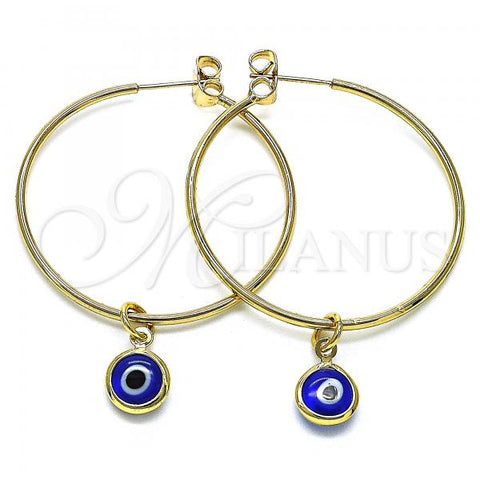 Oro Laminado Medium Hoop, Gold Filled Style Evil Eye Design, Blue Resin Finish, Golden Finish, 02.63.2743.40