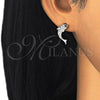 Sterling Silver Stud Earring, Dolphin Design, with White and Black Cubic Zirconia, Polished, Rhodium Finish, 02.336.0116