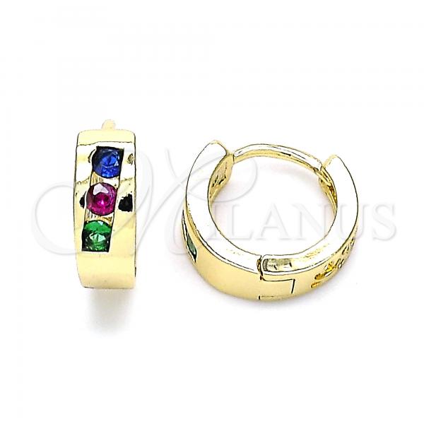 Oro Laminado Huggie Hoop, Gold Filled Style with Multicolor Cubic Zirconia, Polished, Golden Finish, 02.210.0641.4.12