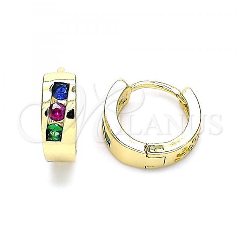Oro Laminado Huggie Hoop, Gold Filled Style with Multicolor Cubic Zirconia, Polished, Golden Finish, 02.210.0641.4.12