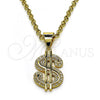Oro Laminado Fancy Pendant, Gold Filled Style Money Sign Design, with White Micro Pave, Polished, Golden Finish, 05.342.0104