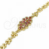 Oro Laminado Fancy Bracelet, Gold Filled Style Flower Design, with Garnet Cubic Zirconia, Polished, Golden Finish, 03.357.0016.2.07