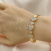 Oro Laminado Fancy Bracelet, Gold Filled Style Heart Design, with White Micro Pave, Polished, Golden Finish, 03.283.0164.07