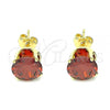 Oro Laminado Stud Earring, Gold Filled Style with Garnet Cubic Zirconia, Polished, Golden Finish, 5.128.021.3