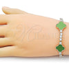 Oro Laminado Fancy Bracelet, Gold Filled Style Four-leaf Clover Design, with Light Green Mother of Pearl and White Cubic Zirconia, Polished, Golden Finish, 03.284.0048.2.07