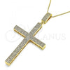 Oro Laminado Pendant Necklace, Gold Filled Style Cross Design, with White Micro Pave, Polished, Golden Finish, 04.156.0235.20