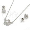 Sterling Silver Earring and Pendant Adult Set, Flower Design, with White Micro Pave and White Cubic Zirconia, Polished, Rhodium Finish, 10.186.0013