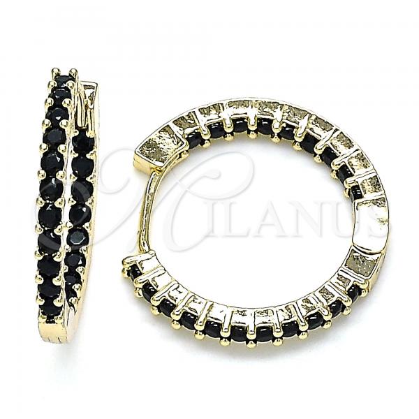 Oro Laminado Huggie Hoop, Gold Filled Style with Black Cubic Zirconia, Polished, Golden Finish, 02.210.0625.2.20