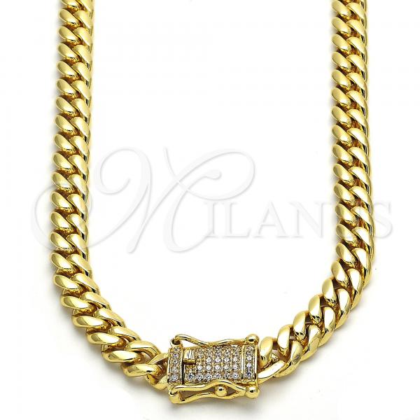 Oro Laminado Basic Necklace, Gold Filled Style Chunky Design, with White Cubic Zirconia, Polished, Golden Finish, 03.278.0003.30