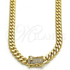 Oro Laminado Basic Necklace, Gold Filled Style Chunky Design, with White Cubic Zirconia, Polished, Golden Finish, 03.278.0003.30