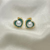 Oro Laminado Stud Earring, Gold Filled Style Heart Design, with Ivory Pearl, Green Enamel Finish, Golden Finish, 02.379.0020.3