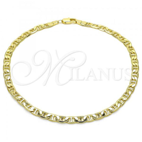 Oro Laminado Basic Anklet, Gold Filled Style Mariner Design, Polished, Golden Finish, 5.222.025.10