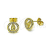 Oro Laminado Stud Earring, Gold Filled Style Guadalupe Design, with White Micro Pave, Polished, Golden Finish, 02.411.0073